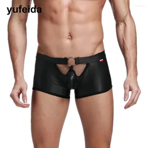 Underpants PU Leather Sexy Mens Bokers Bilant Black Boxer Shorts Trunks maschio Gay Fissy Mutandine Bulge Case