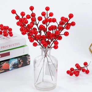 装飾的な花5pcsクリスマス装飾品シングルフォーク12フルーツ人工中国のホリーイレックスリッチホームデコレーションウェディングデコレーション