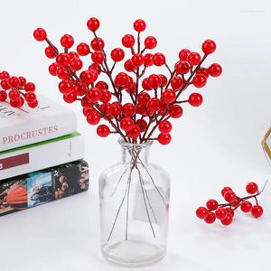 Dekorative Blumen 5pcs Weihnachten Ornamente Single Fork 12 Frucht künstliche chinesische Holly Ilex Rich Wohnkultur Hochzeitsdekoration