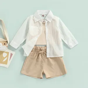 Clothing Sets Toddler Girl 3Pcs Summer Outfits Long Sleeve Sheer Shirt Tank Tops Shorts Set