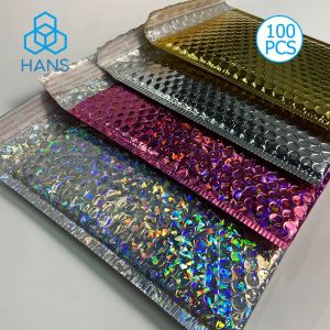 Bags 100 Pieces Bubble Mailers Padded Poly Mailers Metallic Holographic Cushion Envelopes Seal Closure Envelopes Shipping Bags