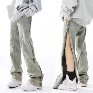 Frauen Jeans Retro Schlammfarbe hohe Taille Reißverschlüsse Baggy Slouchy Frauen 2024 Straße Ärmeln Y2K Goth Hosen Streetwear