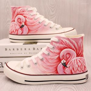 Sapatos casuais forudesigns canvas feminino moda de tinta mão arte flamingo top galaxy flaps pano de estudante