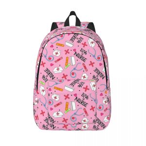 Bolsas adoram uma enfermeira Word Word Art Mochila rosa para menino menino garotos estudantes bookbag Daypack Preschool Primary Bag Travel