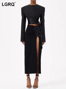 LGRQ 2024 Fashion Long Sleeve Lace Tops 3D Flower Skirt SKIRT من قطعتين مجموعات نسائية أنيقة شارع عصرية 19F3374 240416