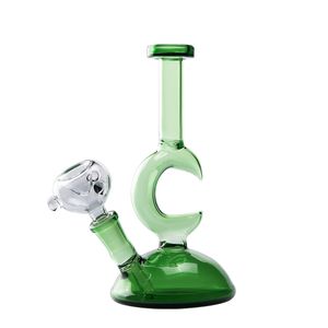 Headshop666 GB035 Cam Su Bong Yaklaşık 18cm yükseklik yeşil yarım ay şekilli dab teçhizat sigara içme borusu su köprü bongs 14mm erkek kubbe kuvars banger çivi