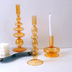 Candle Holders Orange Glass Nordic Decor Decor Decor Wedding Party Dinner Candlelight Dekoracja Dekoracja salonu ŚCIENNY PRZED