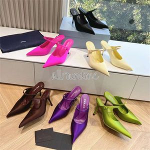 Designer sandals high heels womens shoes pointed toe summer breathable womens single shoes pink banquet shoes professional shoes sandals satin ribbon