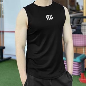 Mens Vest Summer Sports Fitness Round Neck Quick-Torking Stretch Breattable Sleeveless T-Shirt Gym Running Training Clothes Vest 240420