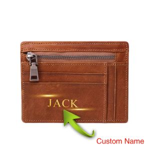 Halter gravierter Name echter Lederkartenhalter Bag Coin Geldbörse kleiner Brieftaschenorganisator Männer Frauen Bank Kreditkarten -ID -Karten Dropshipping