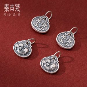 Geomancy Accessory 999 Zuyin 3D Hard Silver använde Koi Lucky Bag Pendant Handstrandade vindtillbehör Handgjorda rep hängande bit T0