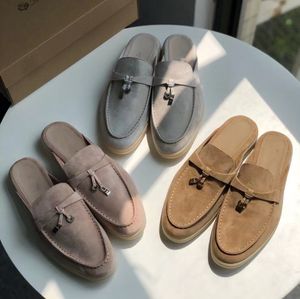 Suede Flat Shoes Woman Slip On Women Loafers Metal Lock Decorate Round Toe Flat Mules Casual Shoes Summer Ladies Shoes slides designer women foam runners claquette