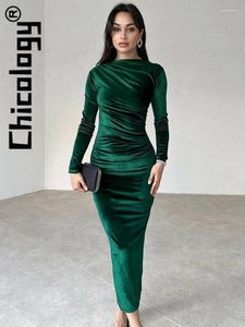 Casual Dresses Chicology Fashion Slim Velvet Long Sleeve Bodycon Autumn Winter Dress Party Evening Streetwear Women Clothes For Wholesale