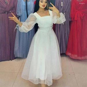 Party Dresses Glitter Elegant Formal Evening Square Collar A-Line Puff Sleeves Shiny Prom Dress Ankle Length Occasional Gowns