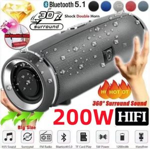 200W Portable Bluetooth Speaker IPX7 Waterproof Outdoor HIFI Pillar Subwoofer Stereo FM Radio TF Boom Box 240419