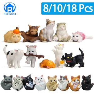 81018pcs grazioso gatto in miniatura ornamenti gattino figurine regali modello per bambini scrivania di compleanno per bambini decorazione per la casa 240418