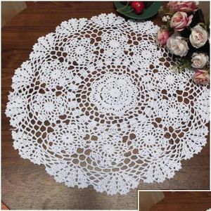 Mats kuddar Tabell 2 datorer Bomull Handgjorda CLOGHET SOLE TABLECLOTH DOILIES Overlay Placemats Round Drop Delivery Home Garden Kitchen Di Dhaif