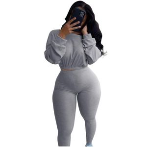 Kvinnor Tracksuits Fall Winter Outfits Women Ribbed Long Sleeve Plover Sweatshirt and Pants Two Piece Set Outwork Casual Sports Suits Dh0ha