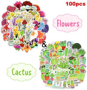 100 st blommor Cactus Stickers for Kids Game Toys Gift Animal Plant Funny Sticker för Scrapbook Laptop Bagage Waterbottle Decor 2186291