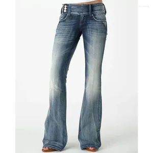 Frauen Jeans enge Stretch Strecke ausgestaute Hosen Frauen Vintage Seitenknöpfe hohe Taille gewaschener Reißverschluss Knöchel Länge Denim Baggy