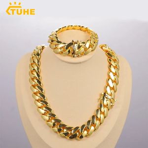 20 mm tunga solid 18k guldpläterade Miami kubanska länkkedjor Hip Hop smycken Choker halsband för män grossistpris 240418