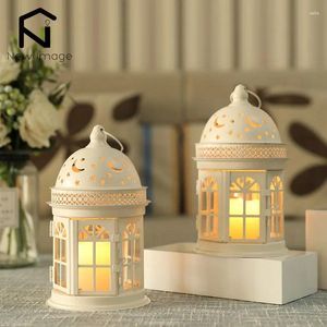 Candle Holders 2Pcs Hanging Holder Lanterns-8.5 Inch High Vintage White Lantern Metal For Indoor Outdoor Weddings Home Decor