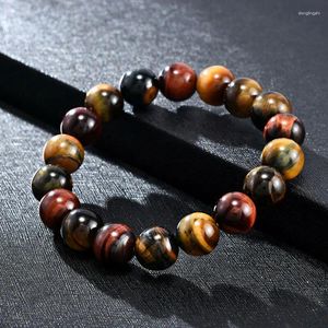 Charm Armband Natural 10mm Färgglada pärlor Armband Tiger Eye Stone Men Kvinnor smycken Bangle unisex gåva