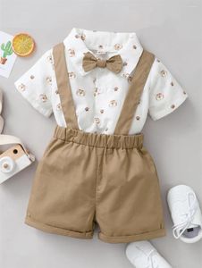 Kläder sätter 2st spädbarns pojke kläder sätter tiger tryck kort hylsa med bågbandet shorts avslappnad fest födelsedagsdräkt för småbarn 0-2 år