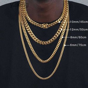 Chains 6mm/8mm/10mm/12mm Hip-hop 18k Gold Plated Miami Cuban Link Chain Stainless Steel Necklace Gift for Men Women Jewelrychains Chainschai H0XV