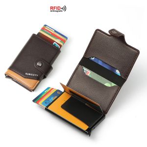Portafogli Titolare della carta di credito Uomini Portafoglio PU pelle Small Box in alluminio RFID sottile Slim borsetta nera Designer Money Bag Case