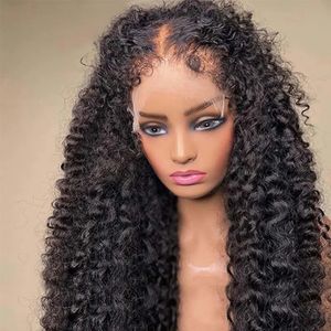 180 Gęstość ludzkich włosów koronkowa peruka Kinky Curly Redged Peruki przezroczyste dla kobiet Remy Brazylijczyka 28 30 cali 240419