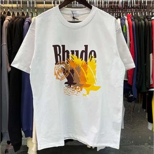 Rhude Hip Hop Streetwear Famoso Designer Mens Camista Moda Rhude Camisa de alta qualidade Manga curta Roupa impressa Rous