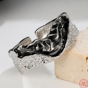 Klusterringar S925 sterling silver för kvinnor män mode oregelbundna lava mönster kontrast färger emalj punk smycken