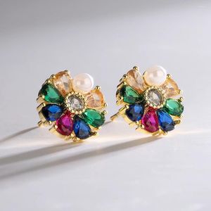 Stud Earrings Mafisar Design Trendy Flower Tortoise Geometric Gold Plated Colour Zircon Delicate For Women Jewelry