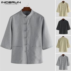 Inderun Men Solid Kolorowa koszulka w górę pół rękawie vintage swobodny stojak kołnierz Chińskie koszule w stylu Male Tang Suit S5XL CAMISA255059172