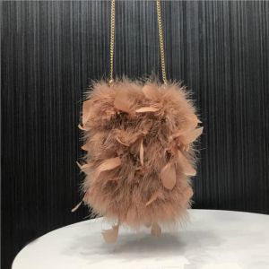 Purces Womens Luxury Real Ostrich Feather Bag Purse Coin Bag Invinding Fluffy White Crossbodyバッグ