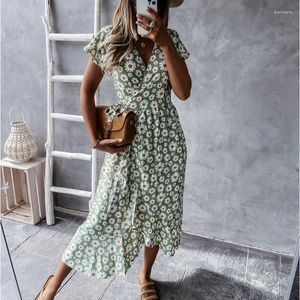 Casual Dresses Travel Vacation Deep V One-Piece Cardigan Slim Dress