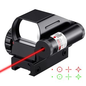 Kapsamlar Taktik Refleks Görüş Tüfek Kırmızı Yeşil Lazer Kapsamı 4 Retikül Yansıtılan Dot Gözü Kapsamı Avcılık Optikleri 11mm/20mm Rail