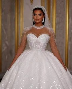 Sparkle Africa Suknia ślubna 2024 Luksusowe brokatki cekinowe długie rękawy iluzja Dubai Bride suknie ślubne Vestido de novia casamento