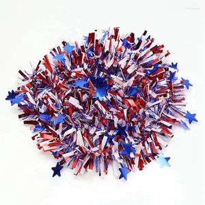 Figurine decorative 6,5 piedi 4 luglio Tinsel Garland Patriotic Metallic Star Indipendence Day Memorial Celebration Decorazione per le vacanze