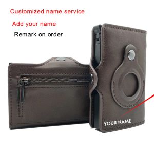 Innehavare Anpassade namn Airtag Wallet Pallet Zipper Coin Purse RFID Blockering Kreditkort Holder Men Leather Wallet Aluminium Case Cards Holder Holder Holder