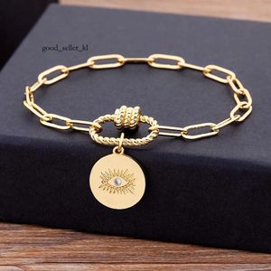 Hot Sale Classic 14K Yellow Gold Zircon Original Evil Eye Pendant Bracelets Bead Charms Jewelry Fashion Women Gift 835