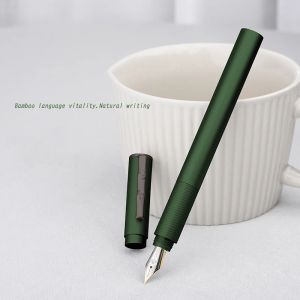 Pennor Hongdian H3 Metal Dark Green Fountain Aluminiumlegering Vacker bambu Clip Iridium EF/F/Bent NIB Skrivande bläckpenna för företag