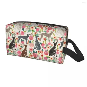 Kosmetiktaschen Italienische Windhundhund -Blumen -Beutel Frauen große Kapazitätsschwitzhund -Whippet Make -up -Koffer Schönheitspeicher Toilierte