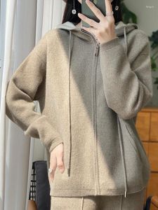 Frauen Strick 2024 Frühling Herbst Frauen Pullover Reißverschluss Coat Merino Wolle Wollhodie Strickjacke lässig lockere Strickküste koreanische Modekleidung