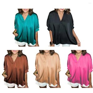 Aktiva skjortor 2024 Kvinnor Blus Fashion V-Neck Puff Short Sleeve Blusas Summer Elegant Shirt Female Office Tops Tunics Fit Workwear