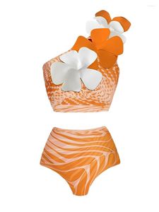 Swimwear da donna 2024 One spalla Florale Bikini Floral 3D Donne High Waist Sexy Swimsuit Weef Beachwear Weers Bare Bare Swimming Swiming Suet da bagno