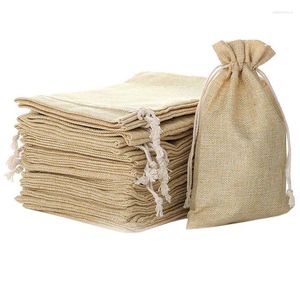 Torebki biżuterii 250pcs 5,9 cala x 8 worki naturalne lniane z jutą z juty sznurka na prezent na przyjęcie weselne Favors torebka