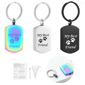 Keychains Dog Print Cremation Urn Keychain Stainless Steel Cube Urns For Pet Ashes Memorial Keepsake Jewelry Customize