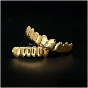 Grillz Diş Grills Erkek Altın Diş Seti Moda Hip Hop Takı Yüksek Kalite Sekiz 8 Üst Diş Altı 6 Alt Damla Dağıtım Vücudu